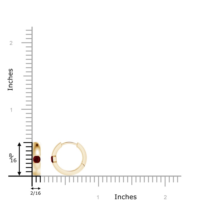 2.5mm AAAA Channel-Set Round Ruby Hinged Hoop Earrings in Yellow Gold ruler