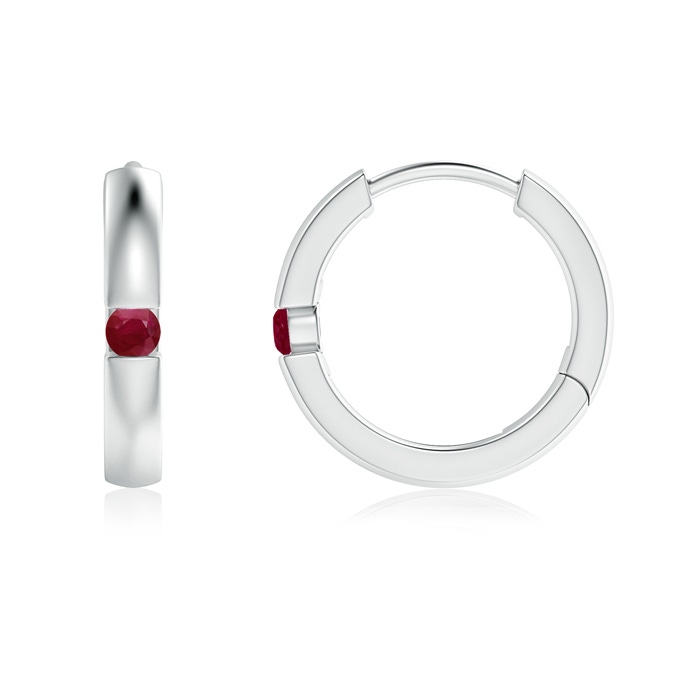 2mm A Channel-Set Round Ruby Hinged Hoop Earrings in P950 Platinum 