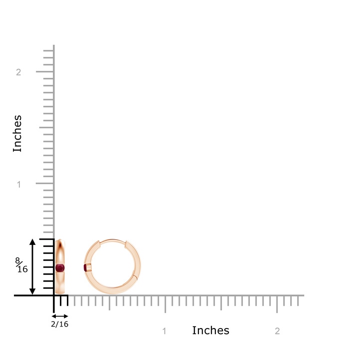 2mm A Channel-Set Round Ruby Hinged Hoop Earrings in Rose Gold ruler