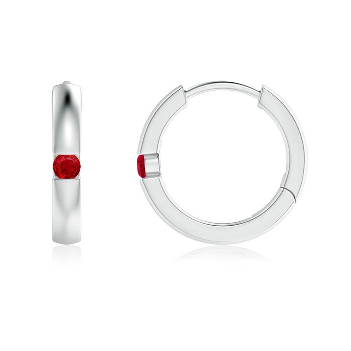 2mm AAA Channel-Set Round Ruby Hinged Hoop Earrings in 18K White Gold
