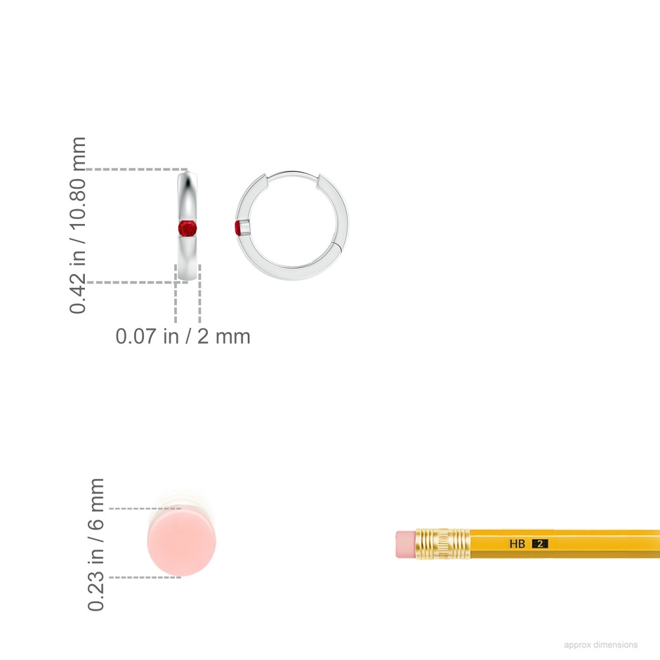 2mm AAA Channel-Set Round Ruby Hinged Hoop Earrings in White Gold ruler