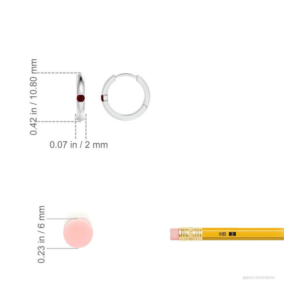 2mm AAAA Channel-Set Round Ruby Hinged Hoop Earrings in P950 Platinum ruler