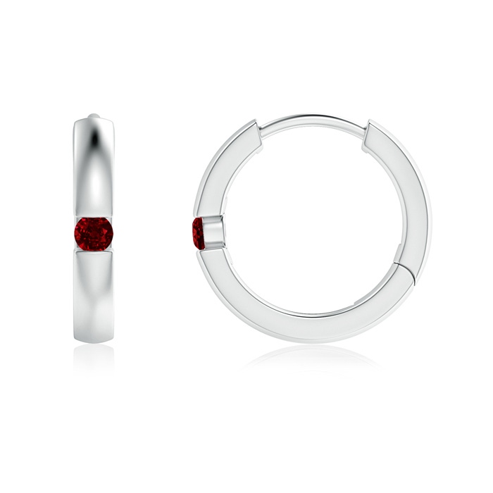 2mm AAAA Channel-Set Round Ruby Hinged Hoop Earrings in White Gold