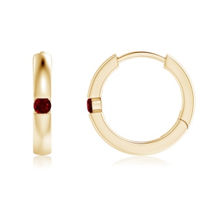 2mm AAAA Channel-Set Round Ruby Hinged Hoop Earrings in Yellow Gold