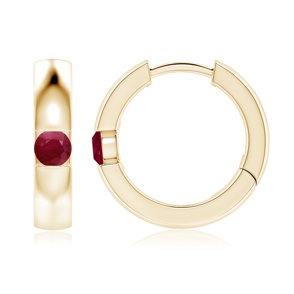 3.5mm A Channel-Set Round Ruby Hinged Hoop Earrings in 18K Yellow Gold 