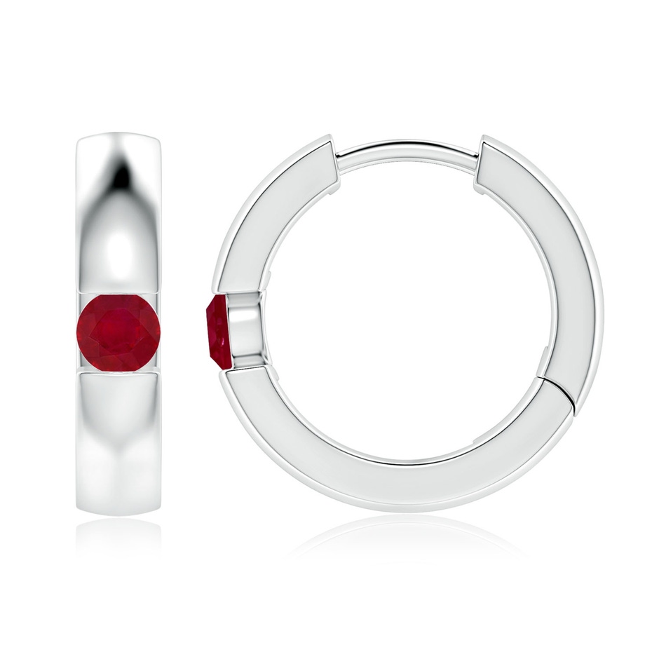 3.5mm AA Channel-Set Round Ruby Hinged Hoop Earrings in White Gold 