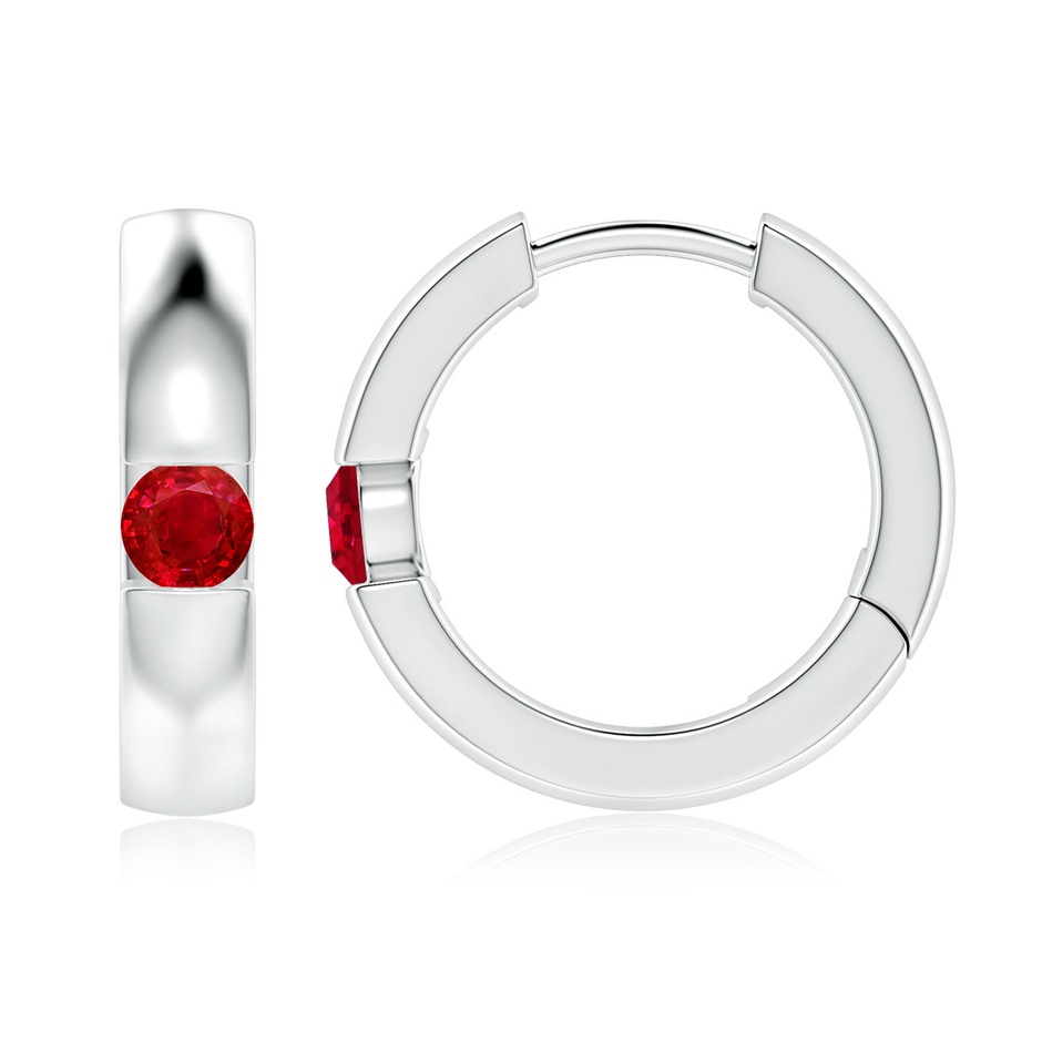 3.5mm AAA Channel-Set Round Ruby Hinged Hoop Earrings in P950 Platinum 