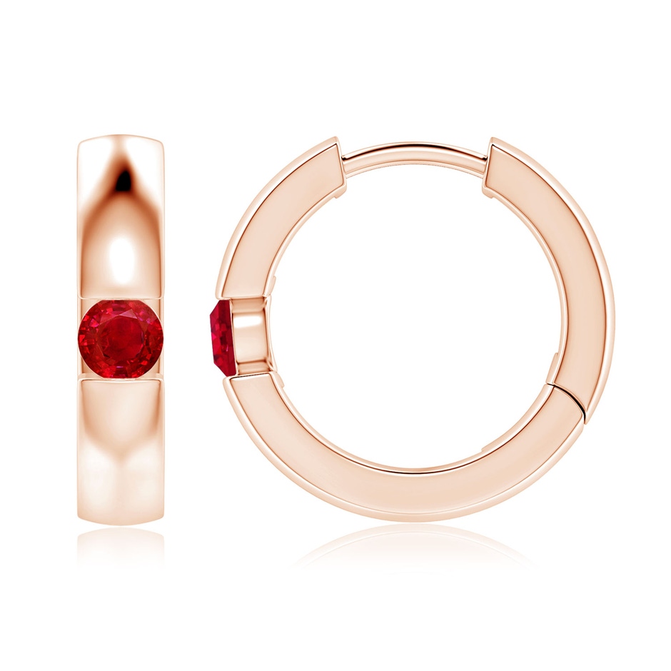 3.5mm AAA Channel-Set Round Ruby Hinged Hoop Earrings in Rose Gold 