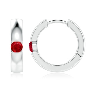 3.5mm AAA Channel-Set Round Ruby Hinged Hoop Earrings in White Gold