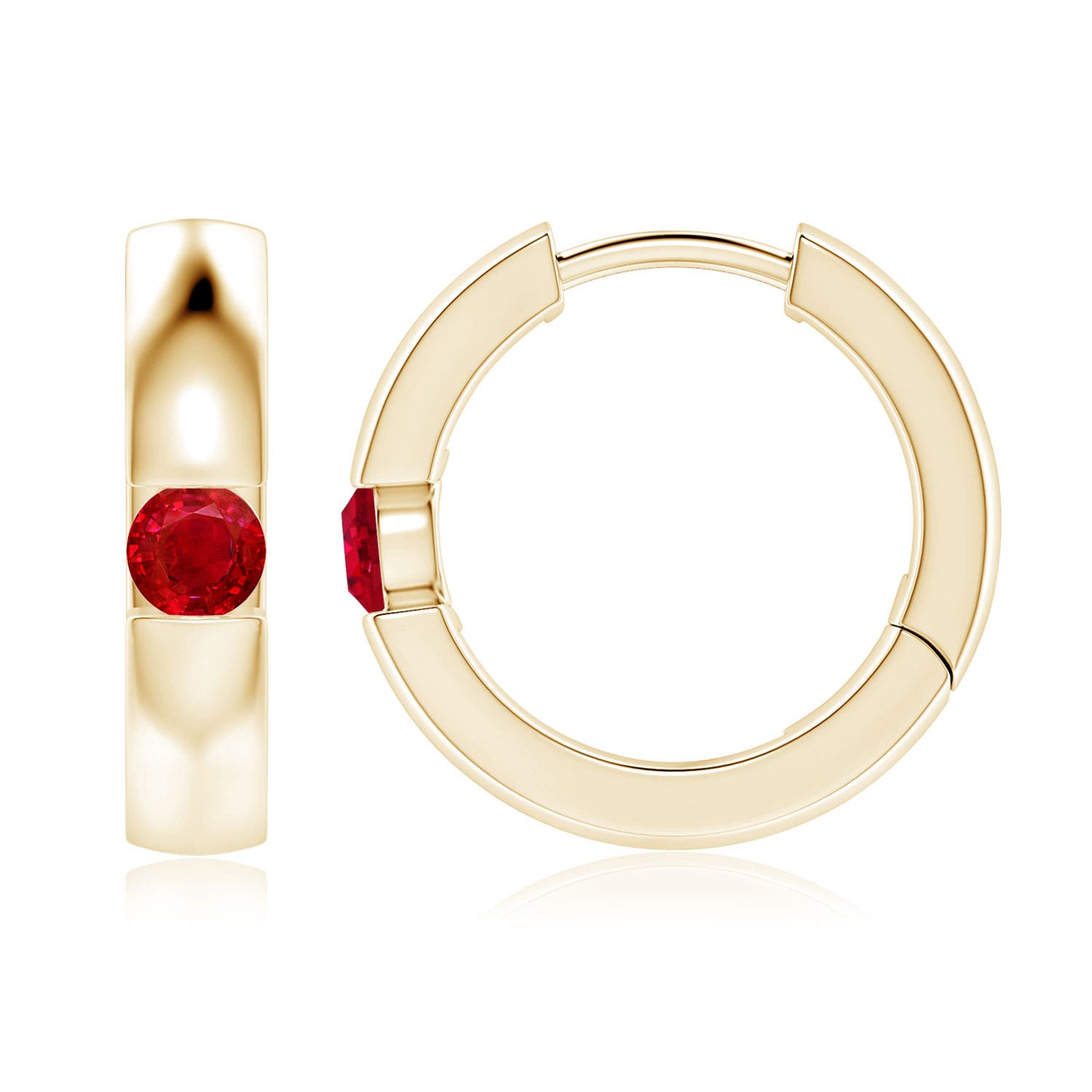 3.5mm AAA Channel-Set Round Ruby Hinged Hoop Earrings in Yellow Gold