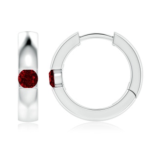 3.5mm AAAA Channel-Set Round Ruby Hinged Hoop Earrings in P950 Platinum