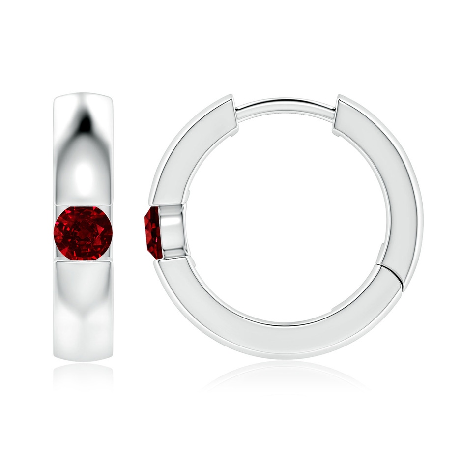 3.5mm AAAA Channel-Set Round Ruby Hinged Hoop Earrings in P950 Platinum 