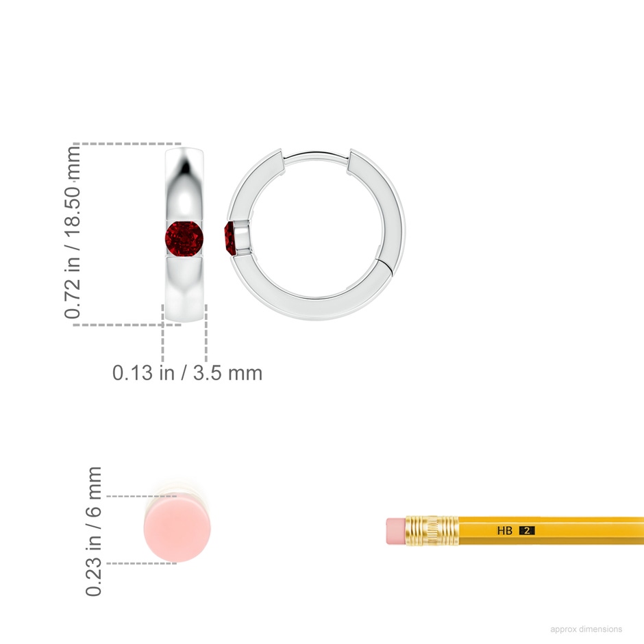 3.5mm AAAA Channel-Set Round Ruby Hinged Hoop Earrings in P950 Platinum ruler