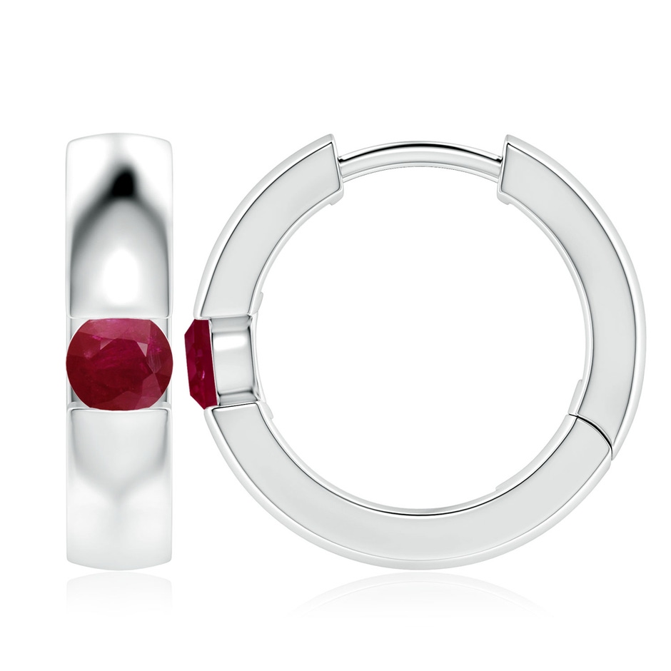 4.5mm A Channel-Set Round Ruby Hinged Hoop Earrings in White Gold 