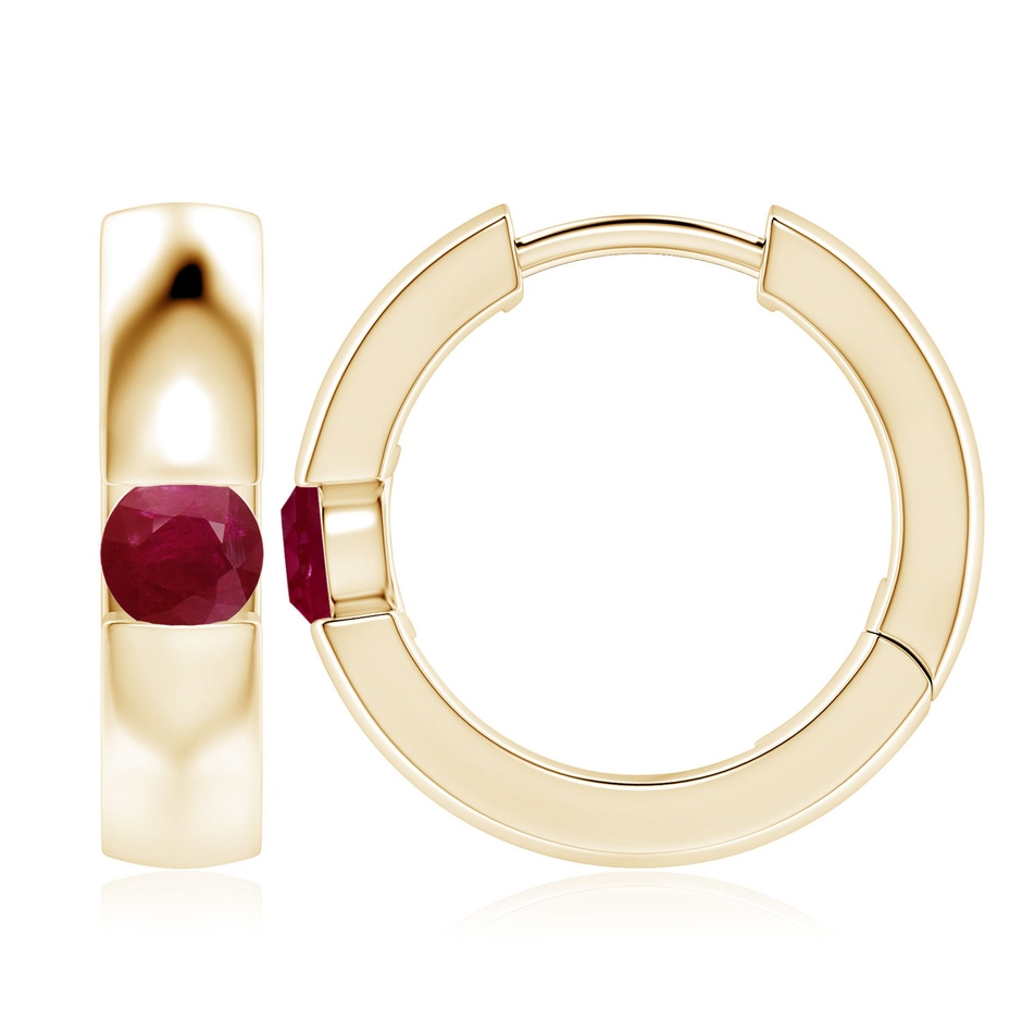 4.5mm A Channel-Set Round Ruby Hinged Hoop Earrings in Yellow Gold 