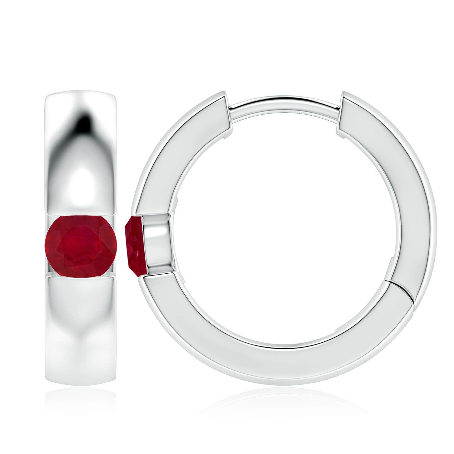 4.5mm AA Channel-Set Round Ruby Hinged Hoop Earrings in 18CT White Gold
