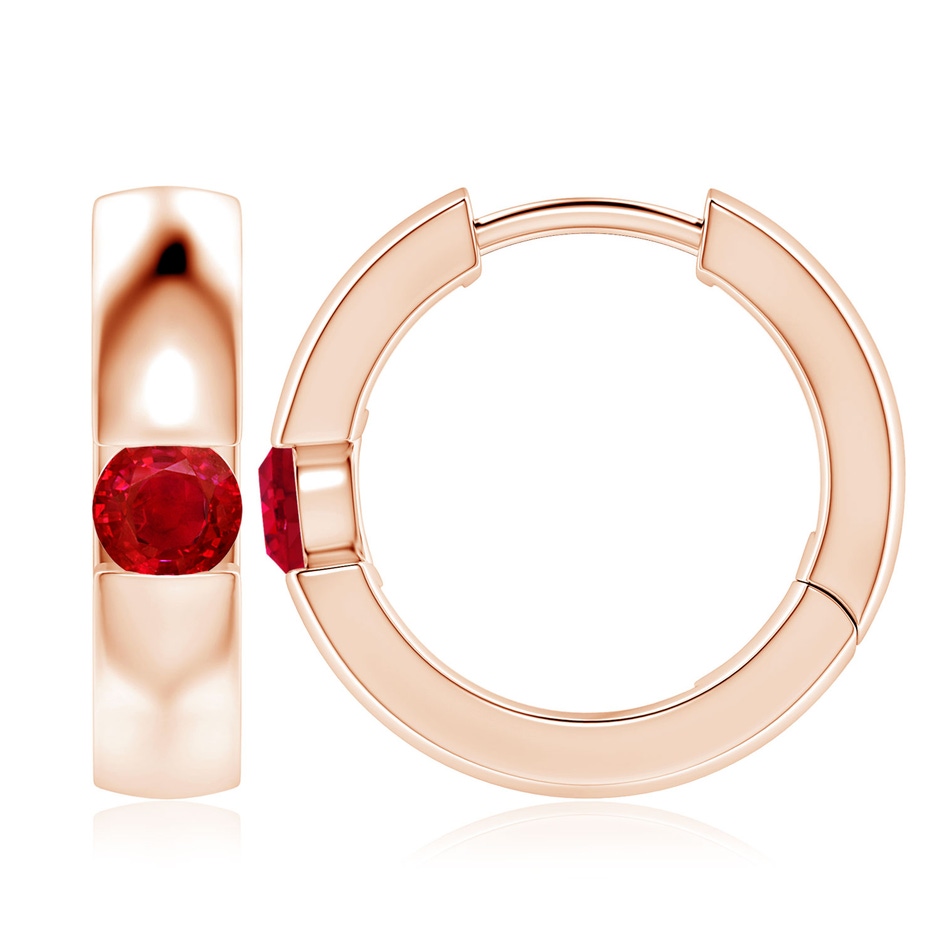 4.5mm AAA Channel-Set Round Ruby Hinged Hoop Earrings in 18K Rose Gold 