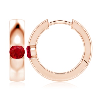 4.5mm AAA Channel-Set Round Ruby Hinged Hoop Earrings in Rose Gold