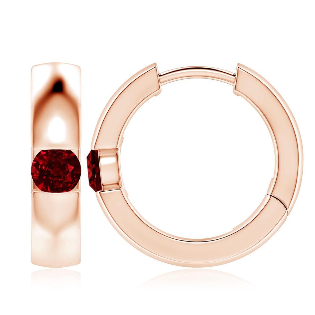 4.5mm AAAA Channel-Set Round Ruby Hinged Hoop Earrings in 9K Rose Gold