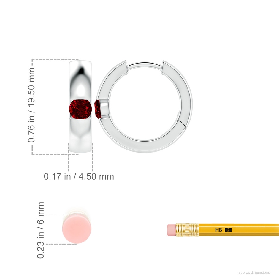 4.5mm AAAA Channel-Set Round Ruby Hinged Hoop Earrings in P950 Platinum ruler
