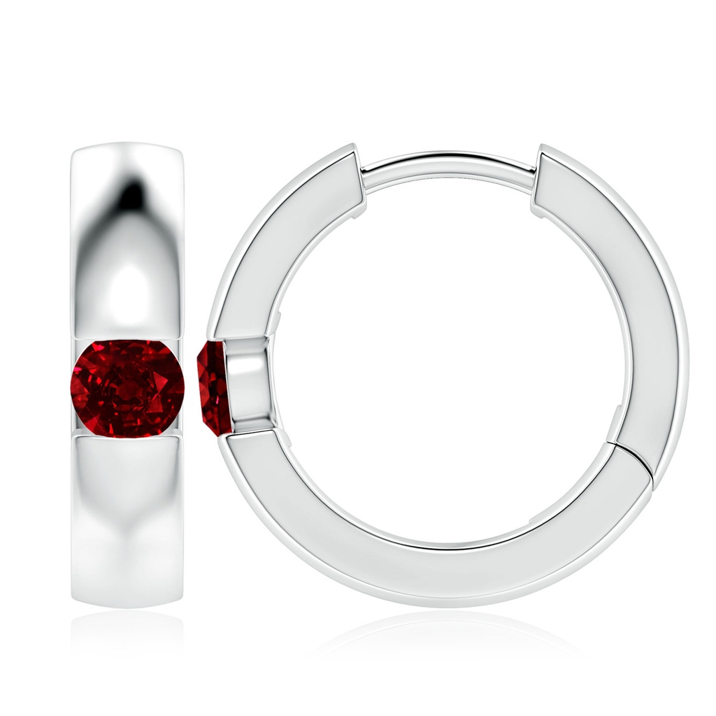 4.5mm AAAA Channel-Set Round Ruby Hinged Hoop Earrings in White Gold