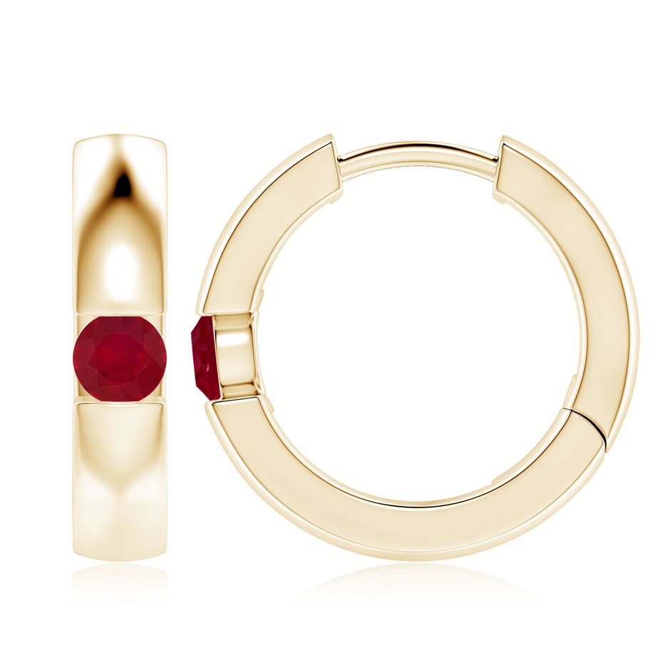 4mm AA Channel-Set Round Ruby Hinged Hoop Earrings in Yellow Gold 