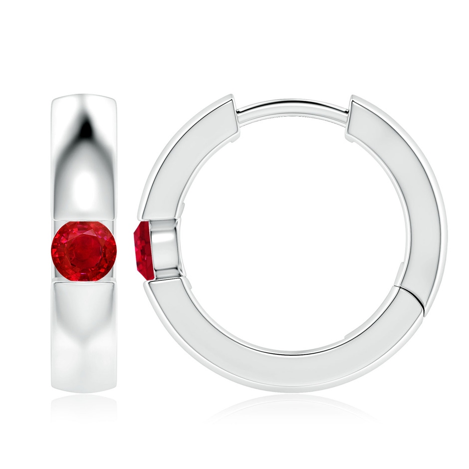 4mm AAA Channel-Set Round Ruby Hinged Hoop Earrings in White Gold 