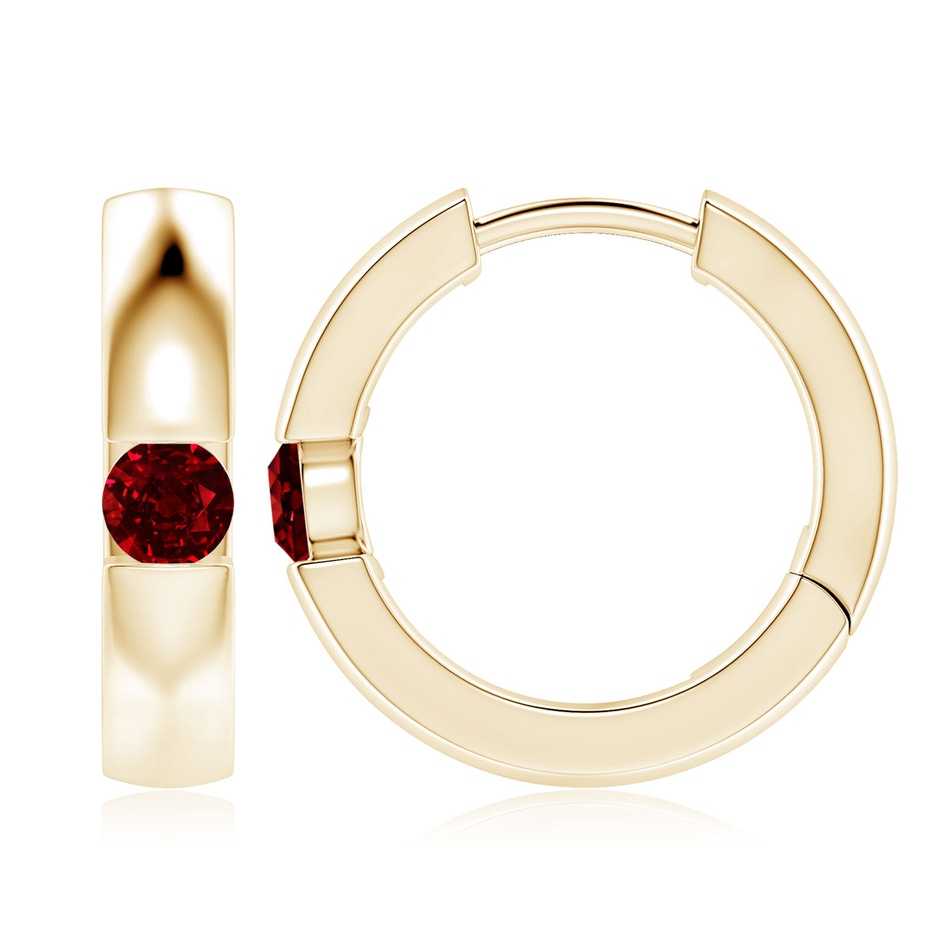 4mm AAAA Channel-Set Round Ruby Hinged Hoop Earrings in 18K Yellow Gold 