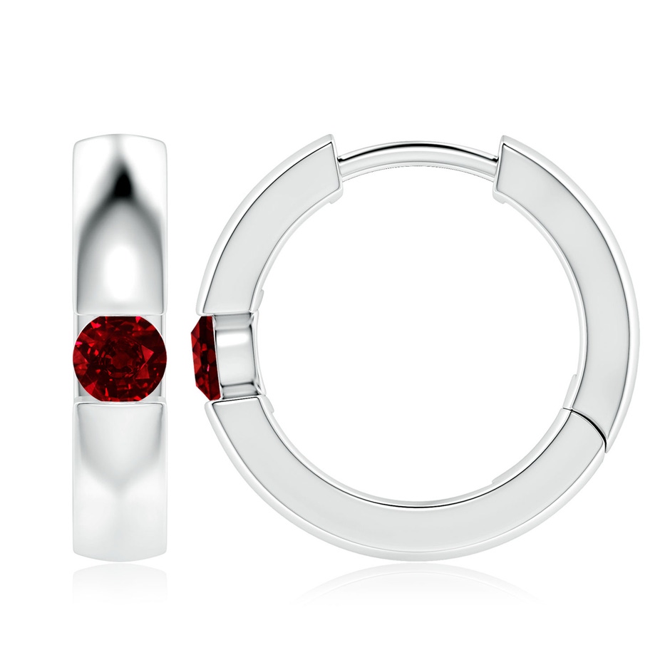 4mm AAAA Channel-Set Round Ruby Hinged Hoop Earrings in P950 Platinum 