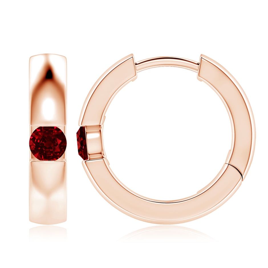 4mm AAAA Channel-Set Round Ruby Hinged Hoop Earrings in Rose Gold 