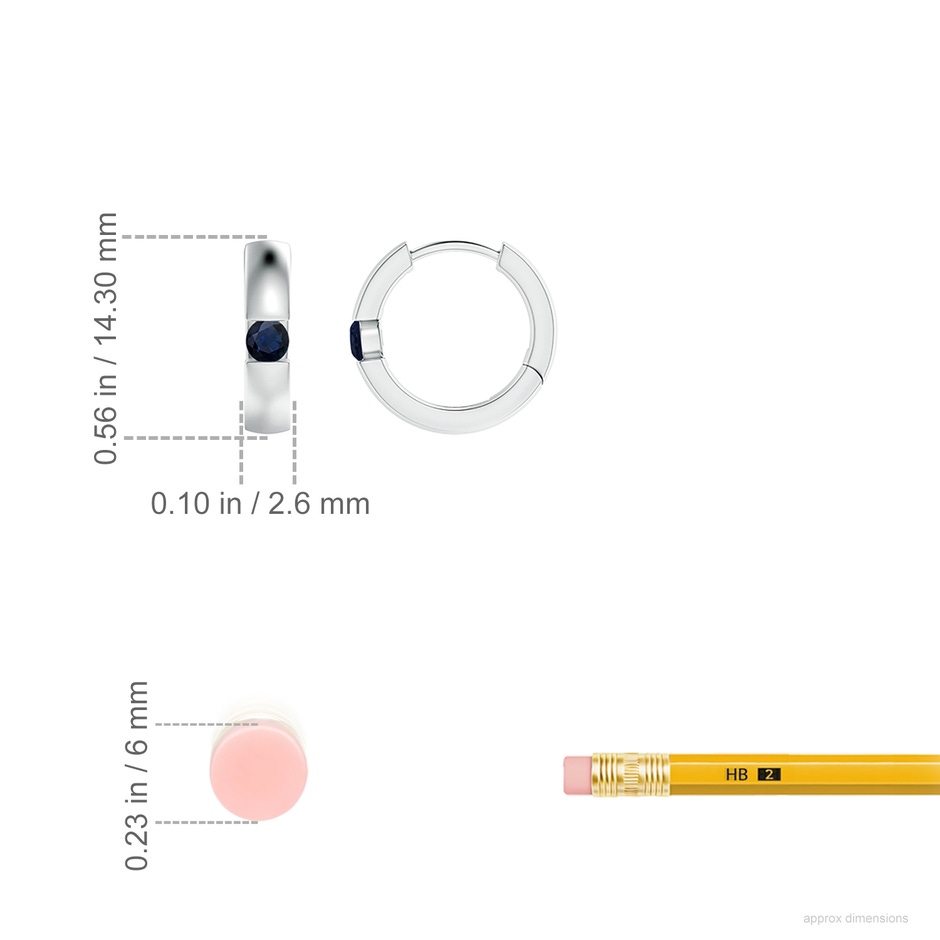 2.5mm A Channel-Set Round Blue Sapphire Hinged Hoop Earrings in White Gold ruler