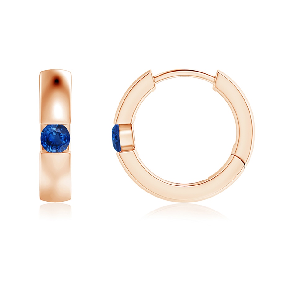 2.5mm AAA Channel-Set Round Blue Sapphire Hinged Hoop Earrings in Rose Gold 