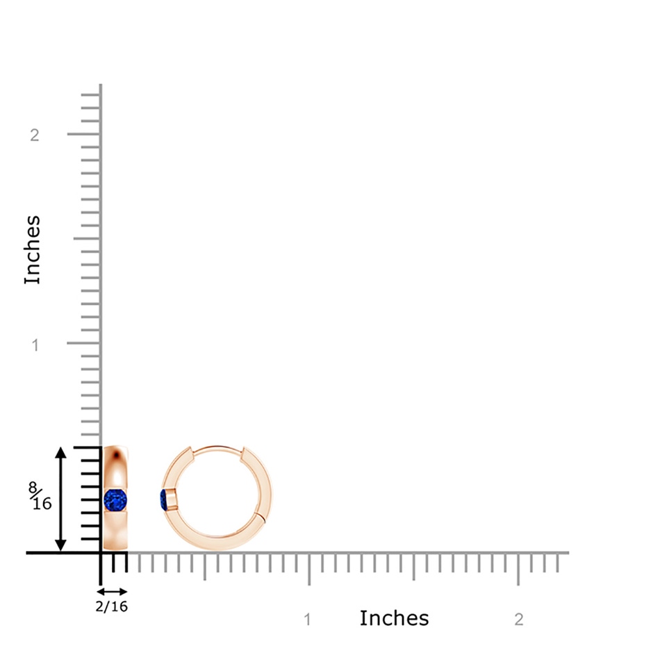 2.5mm AAAA Channel-Set Round Blue Sapphire Hinged Hoop Earrings in Rose Gold ruler
