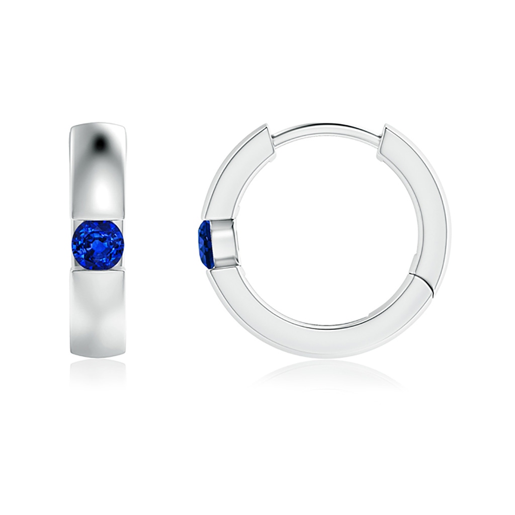 2.5mm AAAA Channel-Set Round Blue Sapphire Hinged Hoop Earrings in White Gold