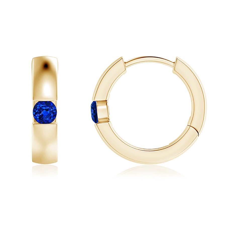 2.5mm AAAA Channel-Set Round Blue Sapphire Hinged Hoop Earrings in Yellow Gold 