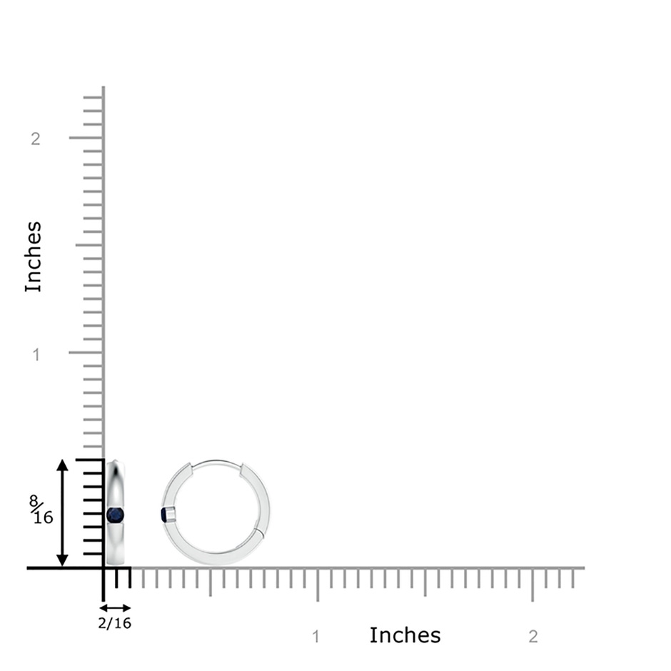 2mm A Channel-Set Round Blue Sapphire Hinged Hoop Earrings in White Gold ruler