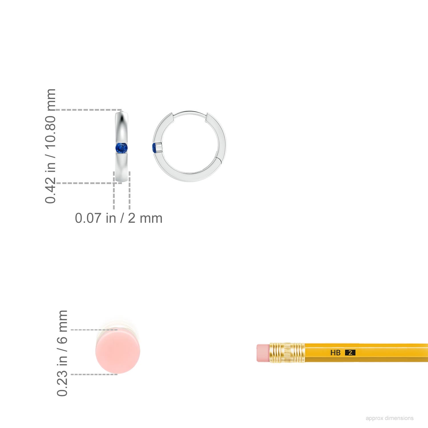 2mm AAA Channel-Set Round Blue Sapphire Hinged Hoop Earrings in P950 Platinum - ruler