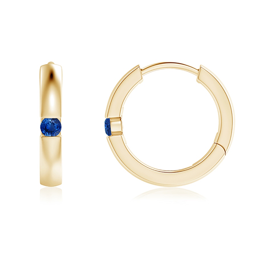 2mm AAA Channel-Set Round Blue Sapphire Hinged Hoop Earrings in Yellow Gold 