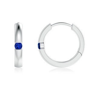 2mm AAAA Channel-Set Round Blue Sapphire Hinged Hoop Earrings in 10K White Gold