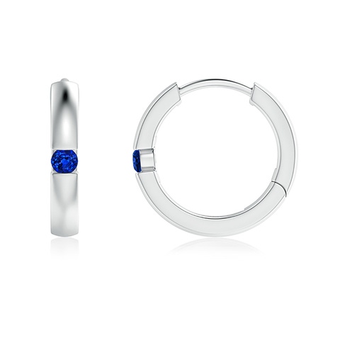 2mm AAAA Channel-Set Round Blue Sapphire Hinged Hoop Earrings in 18K White Gold