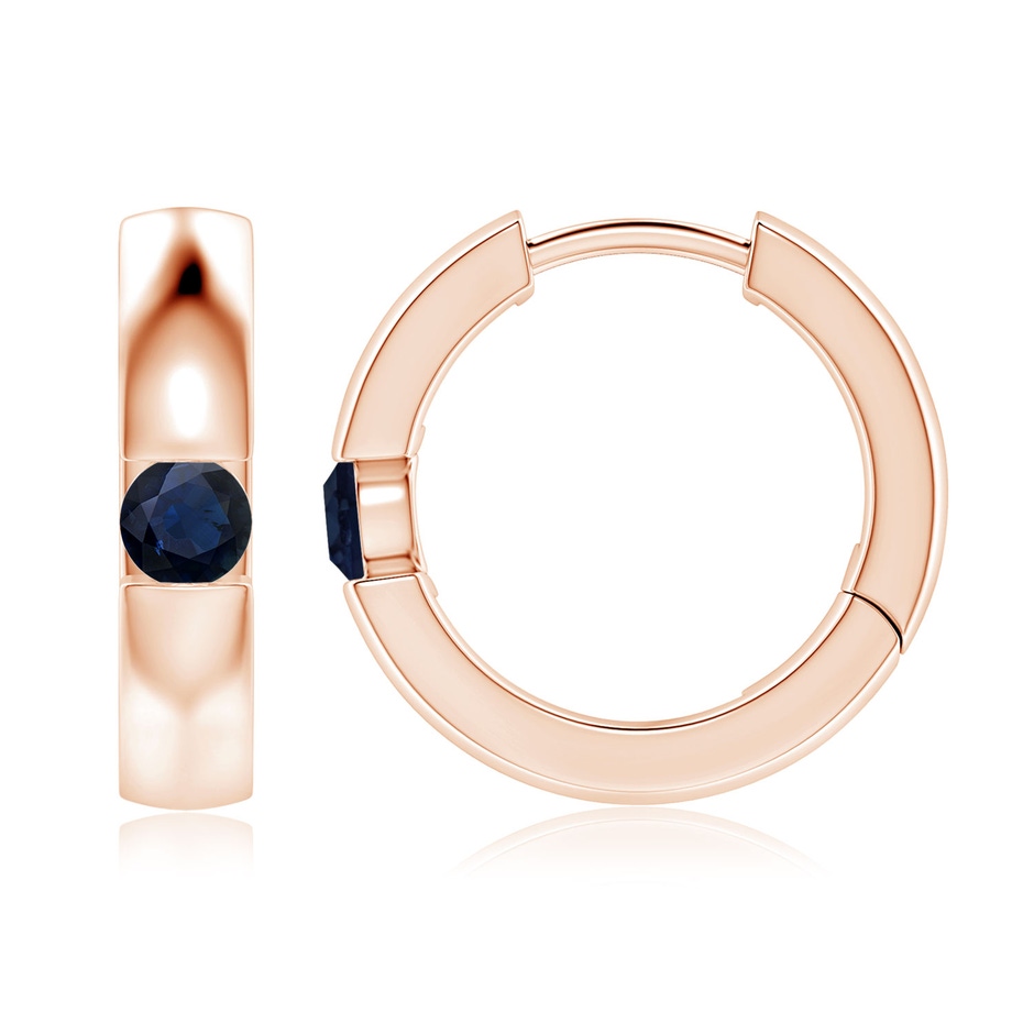 3.5mm A Channel-Set Round Blue Sapphire Hinged Hoop Earrings in Rose Gold 