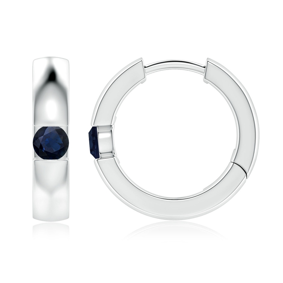 3.5mm A Channel-Set Round Blue Sapphire Hinged Hoop Earrings in White Gold 