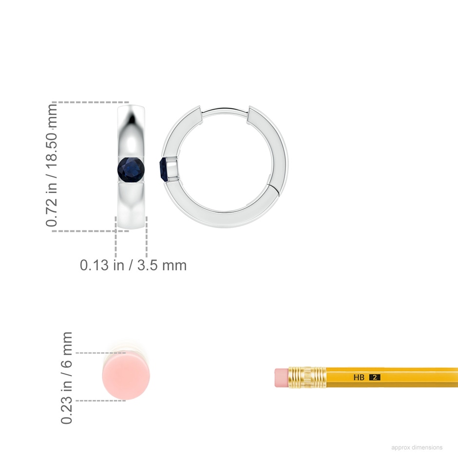 3.5mm A Channel-Set Round Blue Sapphire Hinged Hoop Earrings in White Gold ruler