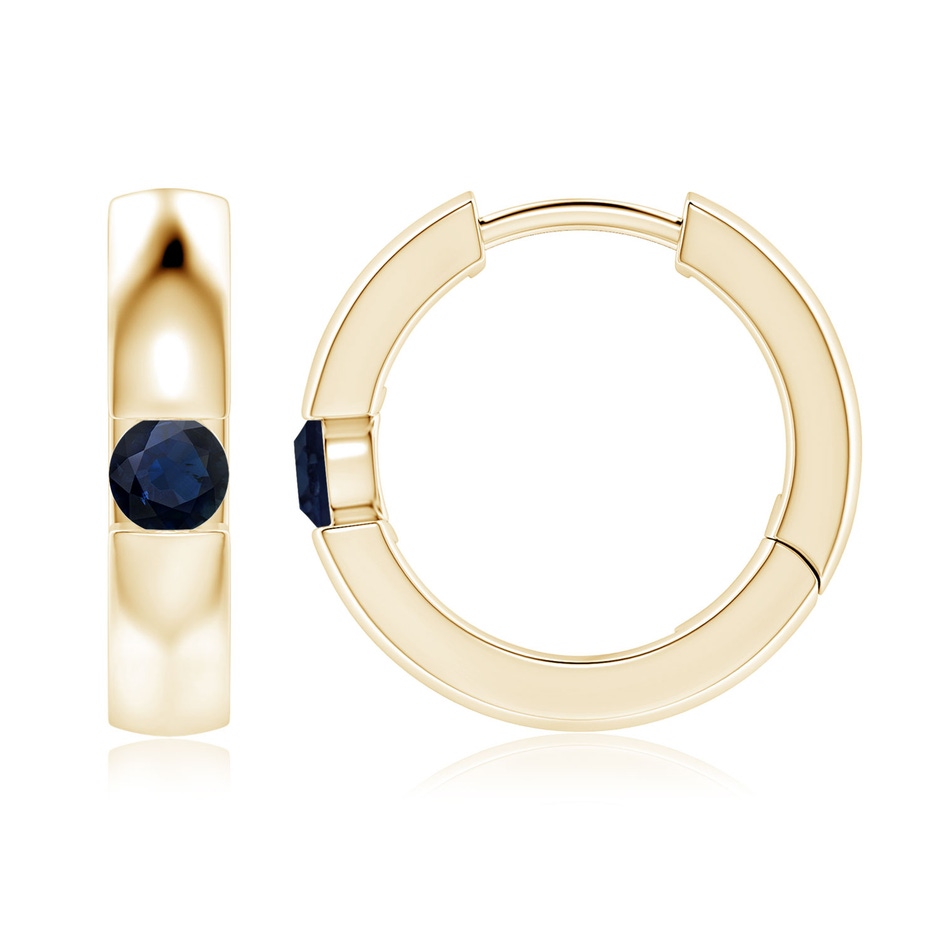 3.5mm A Channel-Set Round Blue Sapphire Hinged Hoop Earrings in Yellow Gold 