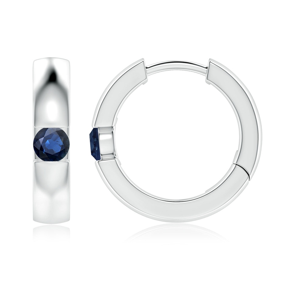 3.5mm AA Channel-Set Round Blue Sapphire Hinged Hoop Earrings in White Gold 