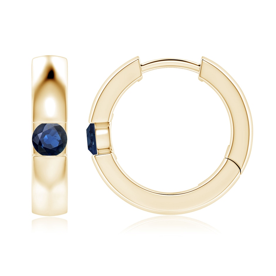 3.5mm AA Channel-Set Round Blue Sapphire Hinged Hoop Earrings in Yellow Gold 
