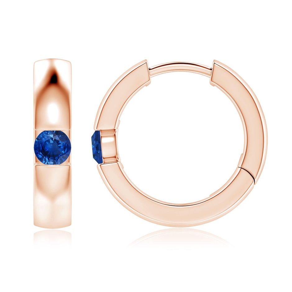 3.5mm AAA Channel-Set Round Blue Sapphire Hinged Hoop Earrings in Rose Gold 