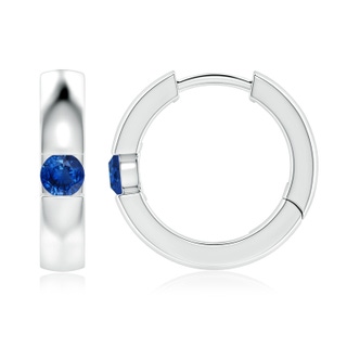 3.5mm AAA Channel-Set Round Blue Sapphire Hinged Hoop Earrings in White Gold