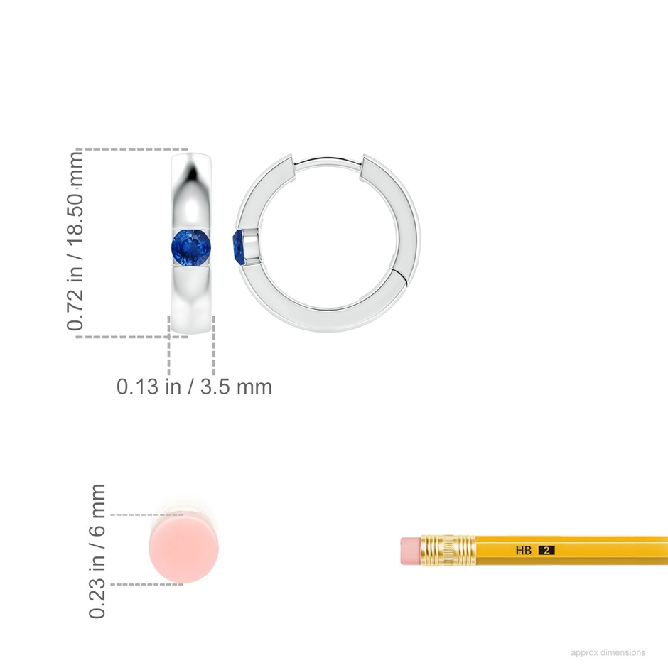3.5mm AAA Channel-Set Round Blue Sapphire Hinged Hoop Earrings in White Gold ruler