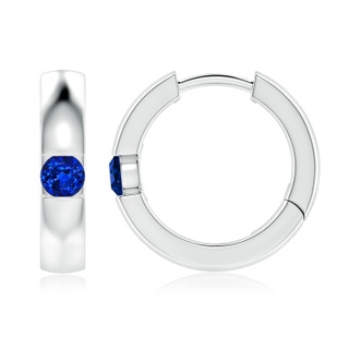3.5mm AAAA Channel-Set Round Blue Sapphire Hinged Hoop Earrings in 10K White Gold